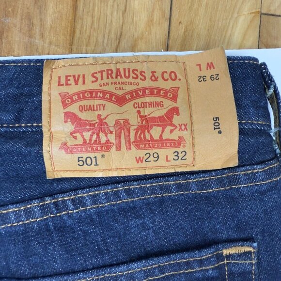 LEVI'S 501 Original Denim Button Closure Straight Leg Dark Blue Wash Jeans W 32" - Picture 5 of 5